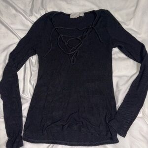 Urban Outfitters Black Lace-Up Long Sleeve Top